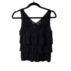 VTG Abercrombie and Fitch Navy Ruffle Tiered Tank Top Ladies XS Y2K Boho Summer